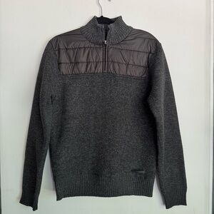 Buffalo David Bitton Walker Sweater Mens M Gray Quilted 1/4 Zip Fleece Lined NWT